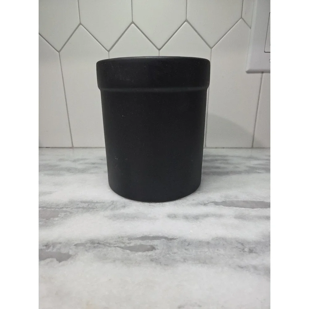 Pyrex Matte Black‎ Utensil Holder, Vintage Kitchen Vessel, Stoneware Vase, Decor